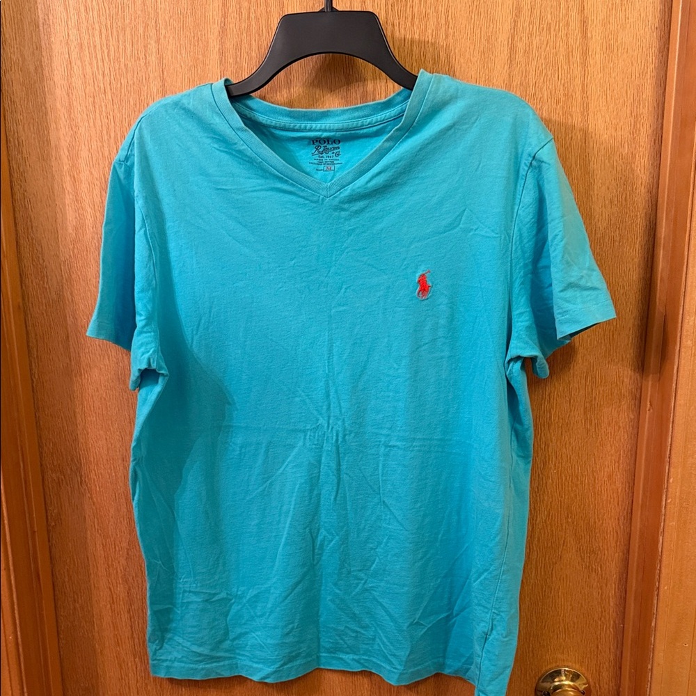 Polo by Ralph Lauren Men's Teal V-Neck Tee